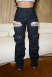 Tassel Rhinestones Straight Leg Jeans WXHY-XHY423