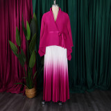 Tie Up Bat Sleeve Top Gradient Color Half Body Skirt Suit GCZF-8610