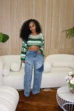 Patchwork Removable Loose Fit Straight Leg Jeans WXHY-XHY408