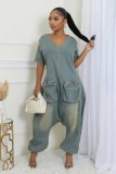 Loose Short Sleeve Denim Jumpsuit WXHY-XHY436