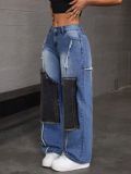 Fashion Patchwork Raw-edge Jeans WXHY-XHY4018