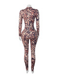 Leopard Print Zipper Slim One Piece Outfits CH-25013