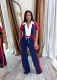 Color Block Short Sleeve Sport Two Piece Pants Set TE-4731