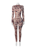Leopard Print Zipper Slim One Piece Outfits CH-25013