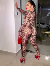 Leopard Print Zipper Slim One Piece Outfits CH-25013
