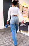 Plus Size Multi-Pocket Gradient Color Wide Leg Jeans GAKF-50215