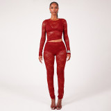 Lace See Through Long Sleeve Pants Suit GPBY-17154
