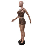 Mesh Leopard Print Tank Tops Shorts 2 Piece Set MEM-88624