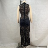 Lace Hollow Out High Split Maxi Dress GPBY-17145
