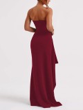 Sexy Wrap Chest Solid Color Split Maxi Dress GPBY-17156