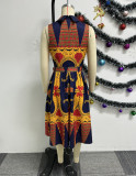 Plus Size Print Sleeveless Lapel Midi Dress NY-10730