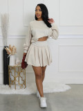 Solid Color Long Sleeve Pleated Skirt 2 Piece Set SFY-2797