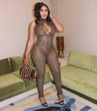 Leopard Print Sleeveless Mesh Jumpsuit MEM-88623