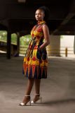 Plus Size Print Sleeveless Lapel Midi Dress NY-10730