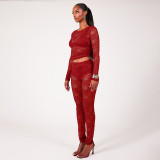 Lace See Through Long Sleeve Pants Suit GPBY-17154