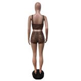 Mesh Leopard Print Tank Tops Shorts 2 Piece Set MEM-88624