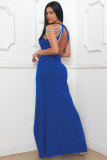 Plus Size Halterneck Pearl Chain Backless Split Maxi Dress NY-3360