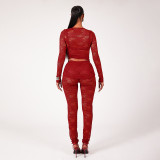 Lace See Through Long Sleeve Pants Suit GPBY-17154