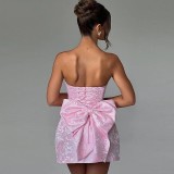 Sexy Print Bow Tie Tube Top Dress GPBY-17182