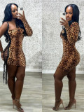 Leopard Print Single Shoulder Bandage Dress GFCF-1330
