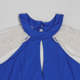 Plus Size Halterneck Pearl Chain Backless Split Maxi Dress NY-3360