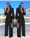 Solid Color Shirt Neck Jumpsuit(With Belt) SFY-8074