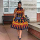 Plus Size Print Sleeveless Lapel Midi Dress NY-10730