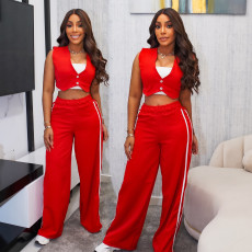 Sleeveless Solid Crop Tops Two Piece Pants Set SFY-2795