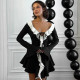 Ruffle Tip Neck Drawstring Flared Sleeve Dress GPBY-17178