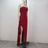 Sexy Wrap Chest Solid Color Split Maxi Dress GPBY-17156