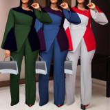 Plus Size Long Sleeve Contrast Color Pants Suit NY-3500