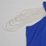 Plus Size Halterneck Pearl Chain Backless Split Maxi Dress NY-3360