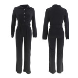 Solid Color Shirt Neck Jumpsuit(With Belt) SFY-8074