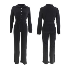 Solid Color Shirt Neck Jumpsuit(With Belt) SFY-8074
