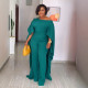 Plus Size Solid Color Cloak Wide Leg Jumpsuit NY-10985