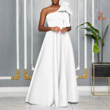 Plus Size Slash Shoulder Big Bow Maxi Dress GMLF-3322