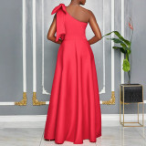 Plus Size Slash Shoulder Big Bow Maxi Dress GMLF-3322