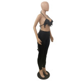 Solid Color Sexy Tassel Backless Pants Suit GCNF-0134