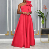 Plus Size Slash Shoulder Big Bow Maxi Dress GMLF-3322