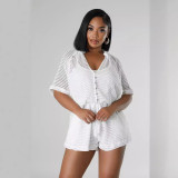 Casual Hollow Out Tie Up Three Shorts Set QXTF-5101