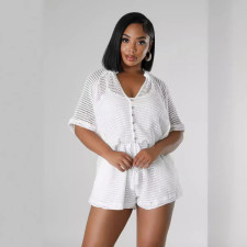 Casual Hollow Out Tie Up Three Shorts Set QXTF-5101