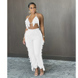 Solid Color Sexy Tassel Backless Pants Suit GCNF-0134