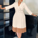 Plus Size Color Block Press Pleated Midi Dress GMLF-3318