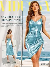 Sexy Sling Pleated Drawstring Midi Dress GFMA-25062