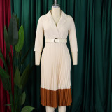 Plus Size Color Block Press Pleated Midi Dress GMLF-3318