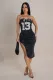 Print Wrap Chest Irregular Midi Dress GYZY-8991