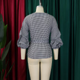 Plus Size V-neck Bubble Sleeve Big Bow Blouse GMLF-3319