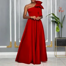 Plus Size Slash Shoulder Big Bow Maxi Dress GMLF-3322