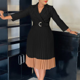 Plus Size Color Block Press Pleated Midi Dress GMLF-3318