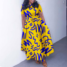 Plus Size Print Tie Up Short Sleeve Maxi Dress GMLF-3323
